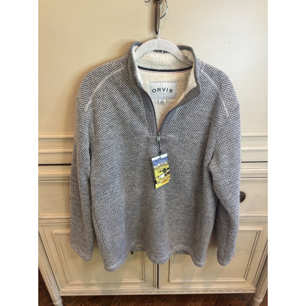 Orvis Men's Brighton 1/4 Zip Gray Heathered NWT Small Sherpa Lined